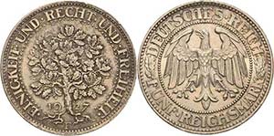 Gedenkausgaben 5 Reichsmark 1927 F Eichbaum  ... 