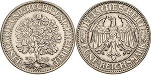 Gedenkausgaben 5 Reichsmark 1929 A Eichbaum  ... 