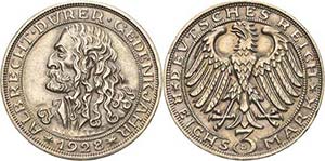 Gedenkausgaben 3 Reichsmark 1928 D Dürer  ... 