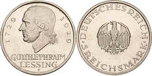 Gedenkausgaben 5 Reichsmark 1929 F Lessing  ... 