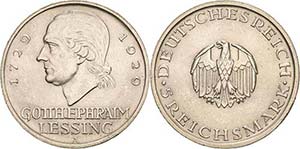 Gedenkausgaben 5 Reichsmark 1929 A Lessing  ... 