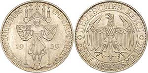 Gedenkausgaben 5 Reichsmark 1929 E Meißen  ... 