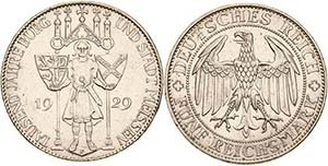 Gedenkausgaben 5 Reichsmark 1929 E Meißen  ... 