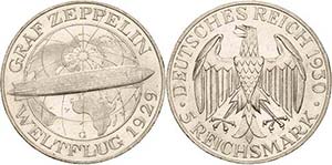 Gedenkausgaben 5 Reichsmark 1930 G Zeppelin  ... 