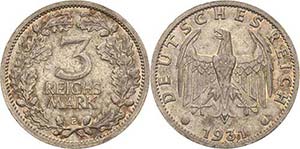 Gedenkausgaben 3 Reichsmark 1931 E ... 