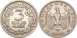 Gedenkausgaben 3 Reichsmark 1932 D ... 