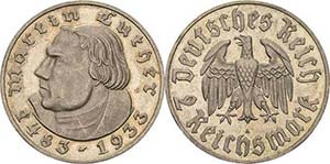 Gedenkausgaben 2 Reichsmark 1933 A Luther  ... 