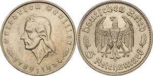 Gedenkausgaben 5 Reichsmark 1933 F Schiller  ... 