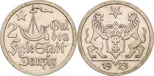 Ausgaben des Freistaates 2 Gulden 1923. ... 