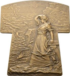 Jugendstil  Einseitige Bronzeplakette 1906 ... 