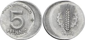 Verprägungen  5 Pfennig 1948 A Dezentriert  ... 
