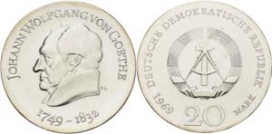 Gedenkmünzen  20 Mark 1969. Goethe  Jaeger ... 