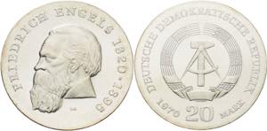 Gedenkmünzen  20 Mark 1970. Engels  Jaeger ... 