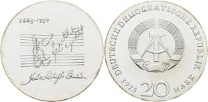Gedenkmünzen  20 Mark 1975. Bach  Jaeger ... 