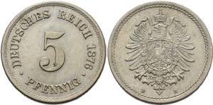 Kleinmünzen  5 Pfennig 1876 B  Jaeger 3 Kl. ... 