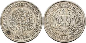 Gedenkausgaben  5 Reichsmark 1927 A Eichbaum ... 