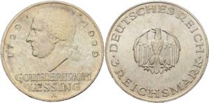 Gedenkausgaben  3 Reichsmark 1929 A Lessing  ... 
