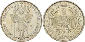Gedenkausgaben  3 Reichsmark 1929 E Meißen  ... 