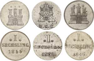 Hamburg  Sechsling 1839, 1846 und 1855.  AKS ... 