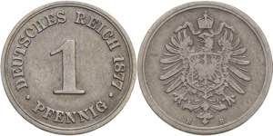 Kleinmünzen  1 Pfennig 1877 B  Jaeger 1 ... 