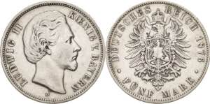 Bayern Ludwig II. 1864-1886 5 Mark 1876 D  ... 