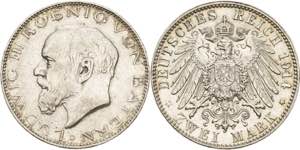 Bayern Ludwig III. 1913-1918 2 Mark 1914 D  ... 