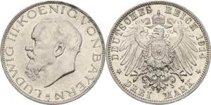 Bayern Ludwig III. 1913-1918 3 Mark 1914 D  ... 