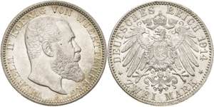Württemberg Wilhelm II. 1891-1918 2 Mark ... 