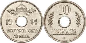 Deutsch-Ostafrika  10 Heller 1914 J  Jaeger ... 