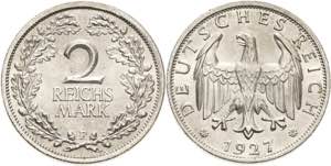 Kleinmünzen  2 Reichsmark 1927 F  Jaeger ... 