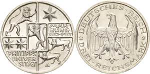 Gedenkausgaben  3 Reichsmark 1927 A Marburg  ... 