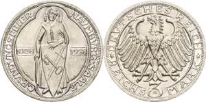 Gedenkausgaben  3 Reichsmark 1928 A Naumburg ... 