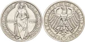 Gedenkausgaben  3 Reichsmark 1928 A Naumburg ... 