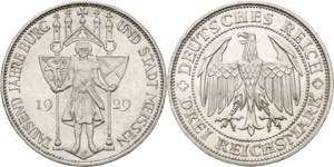 Gedenkausgaben  3 Reichsmark 1929 E Meißen  ... 