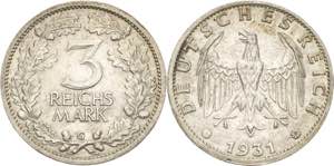 Gedenkausgaben  3 Reichsmark 1931 G ... 