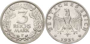 Gedenkausgaben  3 Reichsmark 1931 F ... 