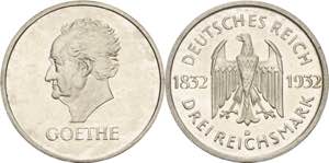 Gedenkausgaben  3 Reichsmark 1932 J Goethe  ... 