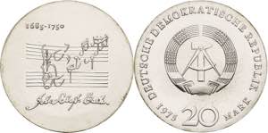 Gedenkmünzen  20 Mark 1975. Bach  Jaeger ... 