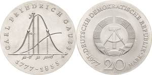 Gedenkmünzen  20 Mark 1977. Gauss  Jaeger ... 