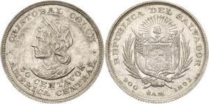 El Salvador  50 Centavos 1893.  KM 113 Kl. ... 