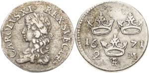 Schweden Karl XI. 1660-1697 2 Mark 1671, ... 
