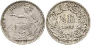 Schweiz-Eidgenossenschaft  1/2 Franken 1850, ... 