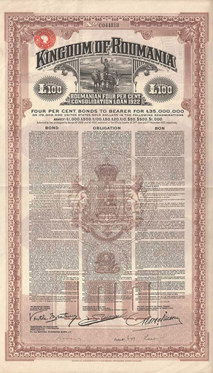 Ausland Kingdom of Roumania Bond of 100 ... 