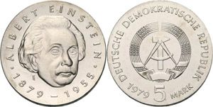 Gedenkmünzen  5 Mark 1979. Einstein  Jaeger ... 