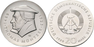 Gedenkmünzen  20 Mark 1989. Müntzer  ... 