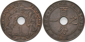 Französisch Indochina  1 Cent 1914, A-Paris ... 