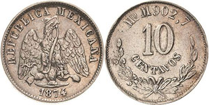 Mexiko Republik 10 Centavos 1874, M-Mexico ... 