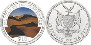 Namibia  10 Dollars 1995. Sanddünen - in ... 