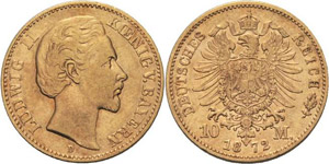 Bayern Ludwig II. 1864-1886 10 Mark 1872 D  ... 