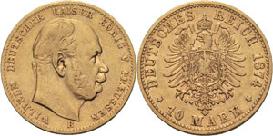 Preußen Wilhelm I. 1861-1888 10 Mark 1874 B ... 